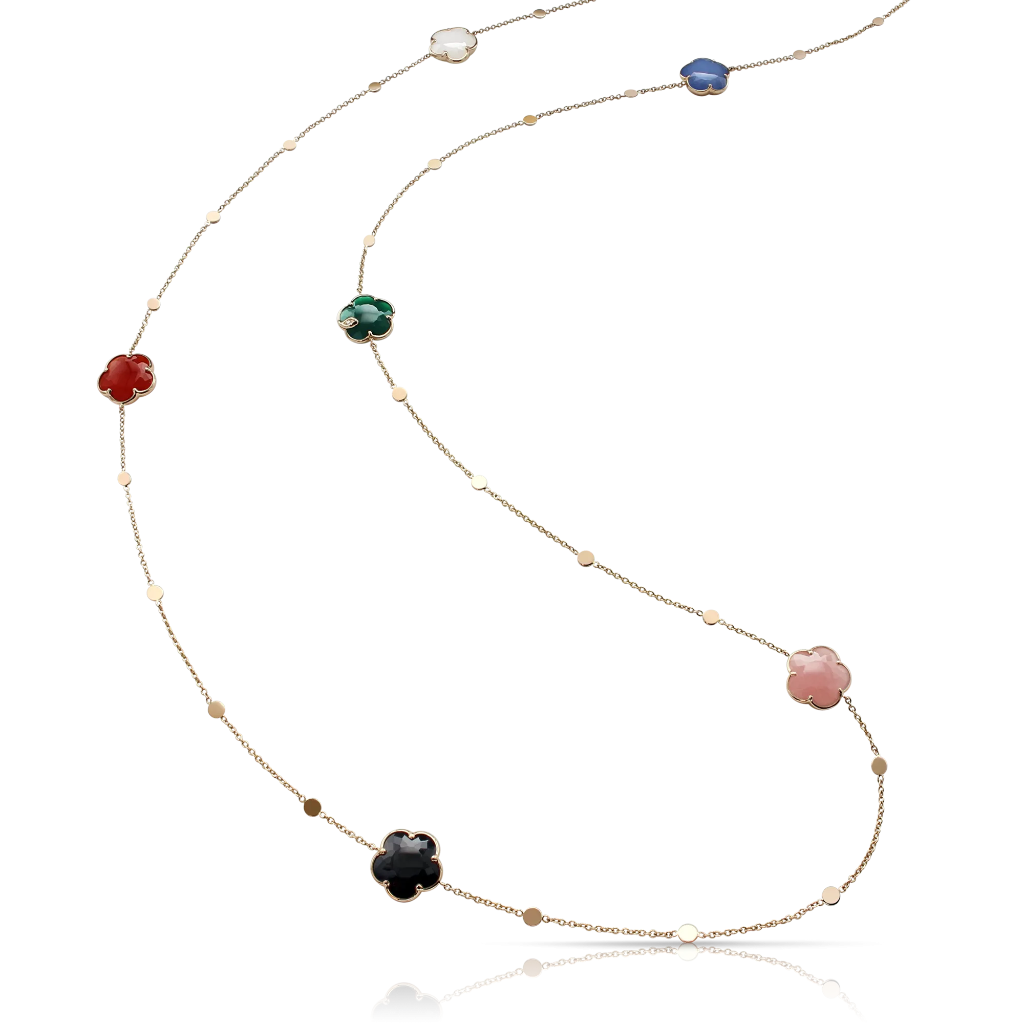 Petit Joli Bouquet Sautoir Necklace in 18k Rose Gold with Colored Gems and Diamonds