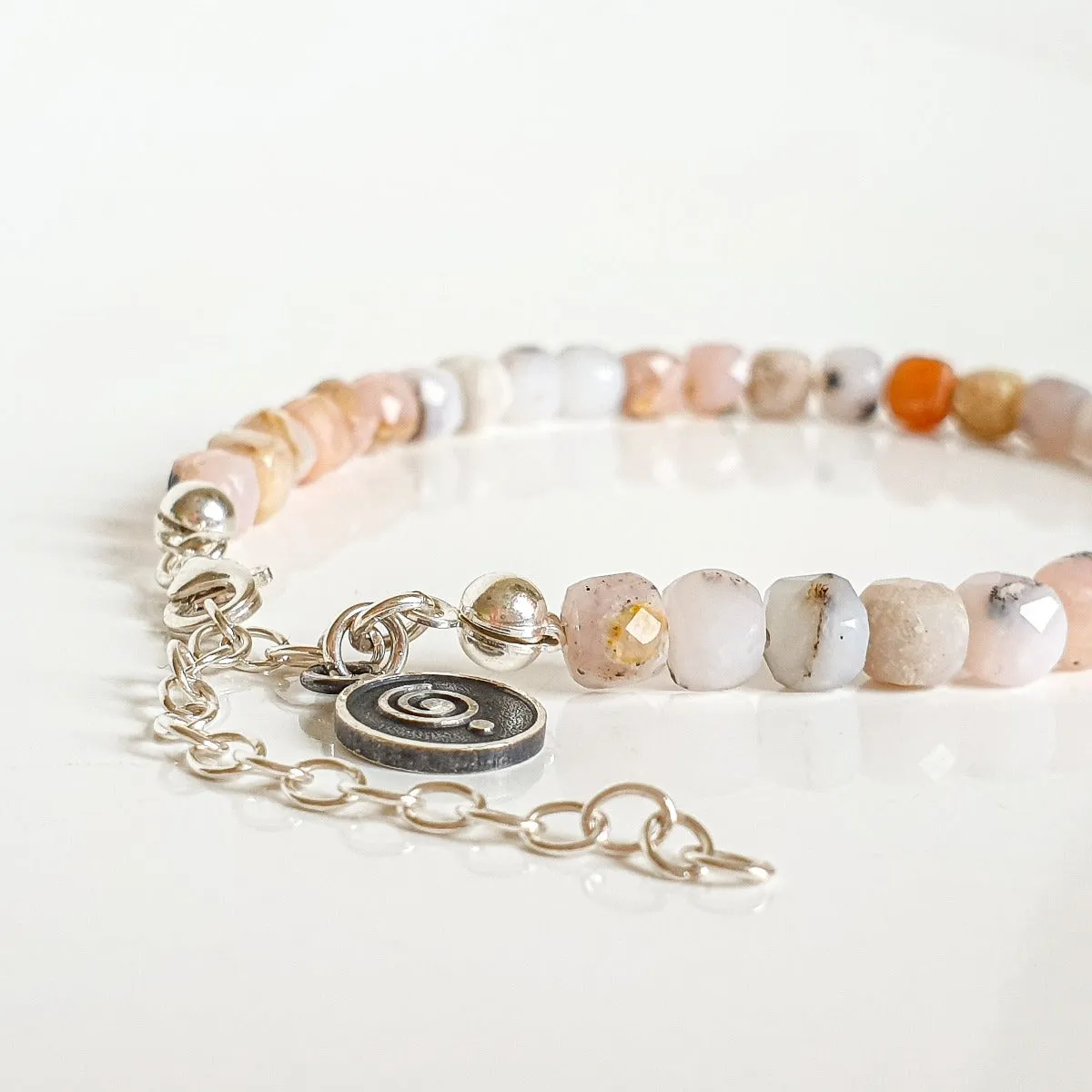 Pink Opal Silver Delicate Bracelet for Women "Self Love"