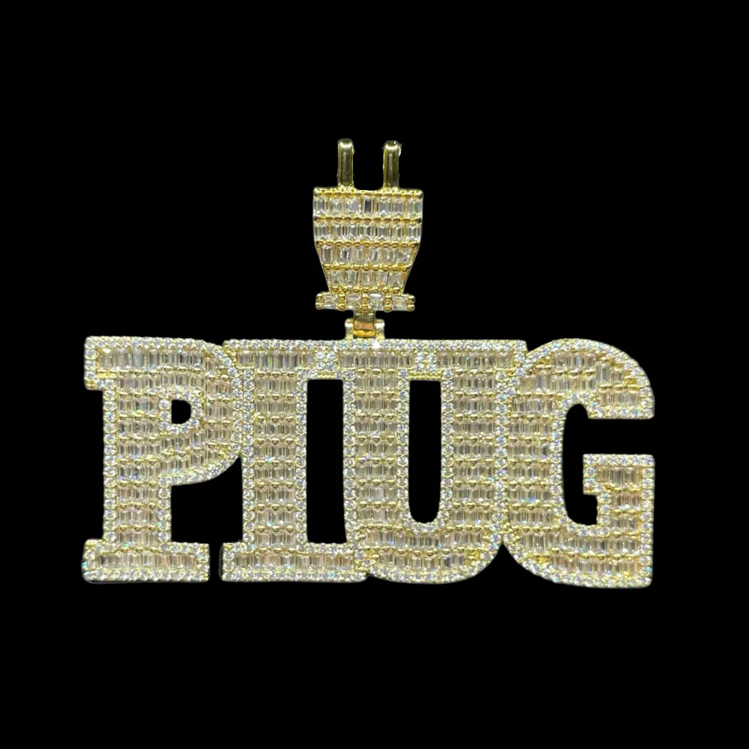 PLUG Special Bail Iced Out Letter Diamond Pendant Necklace