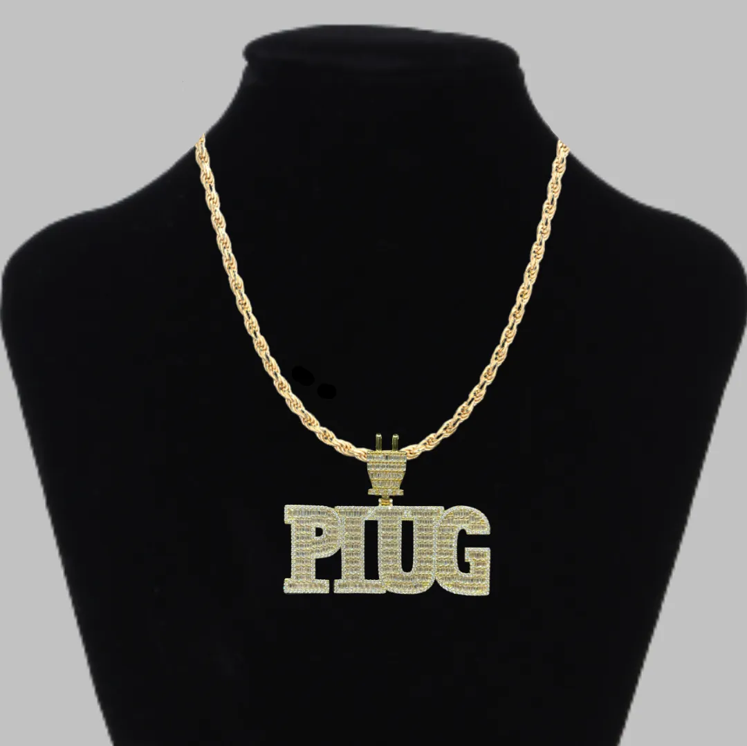 PLUG Special Bail Iced Out Letter Diamond Pendant Necklace