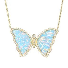 Prism Opal Butterfly Necklace With Diamonds