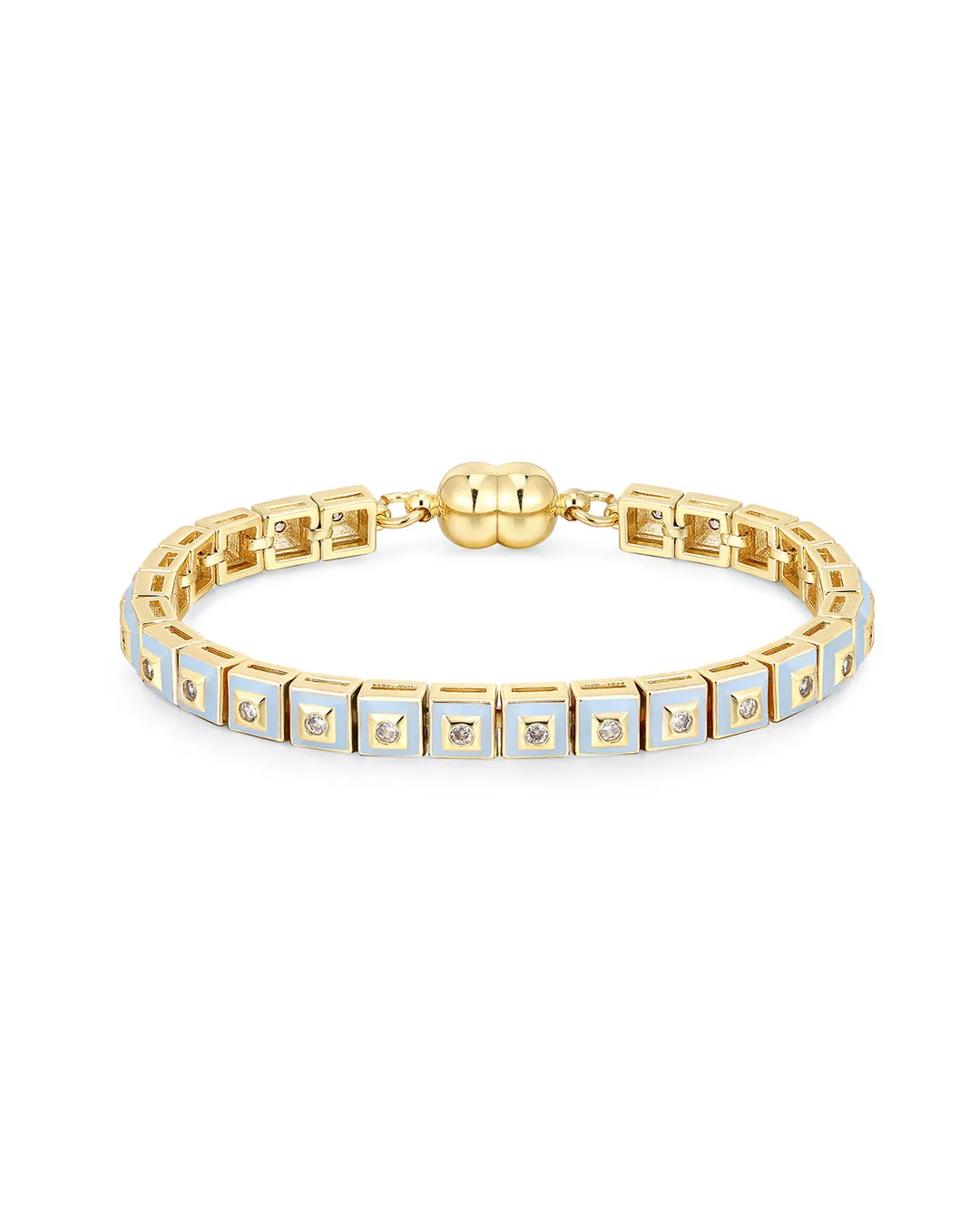 Pyramid Stud Tennis Bracelet- Baby Blue- Gold