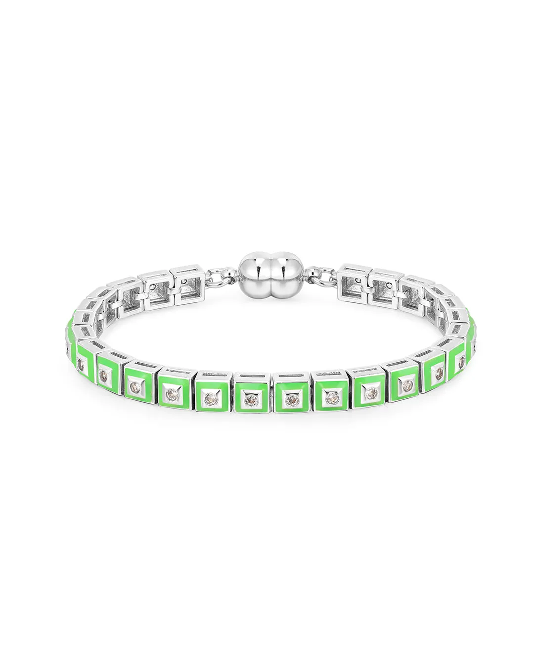 Pyramid Stud Tennis Bracelet- Bright Green- Silver