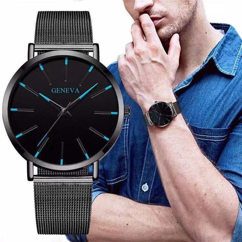 Quartz Watch Fashion Business Men's Watch Watch Korean Style Blue Needle Watch Men's Simplicity Mesh Strap Watch