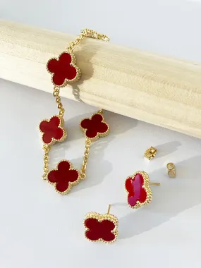 Quatrefoil Motif Gold and Carnelian Demi Parure