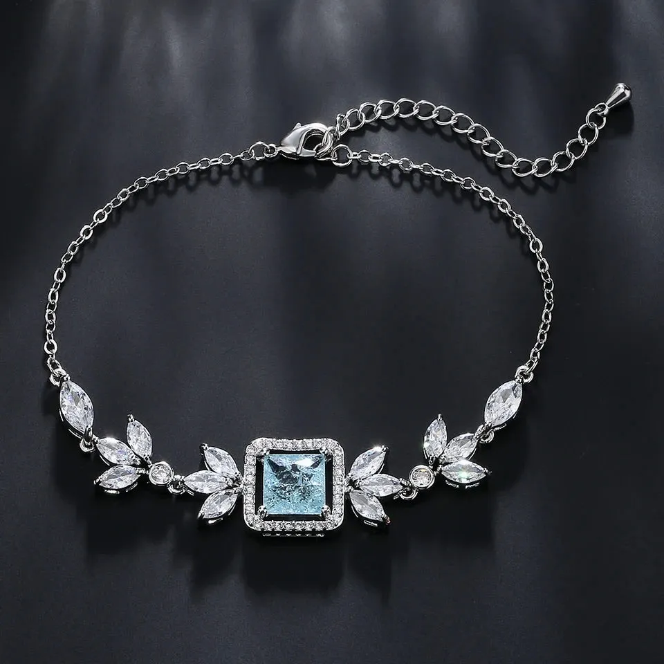 "Alondra" - Aqua Cubic Zirconia Bridal Bracelet