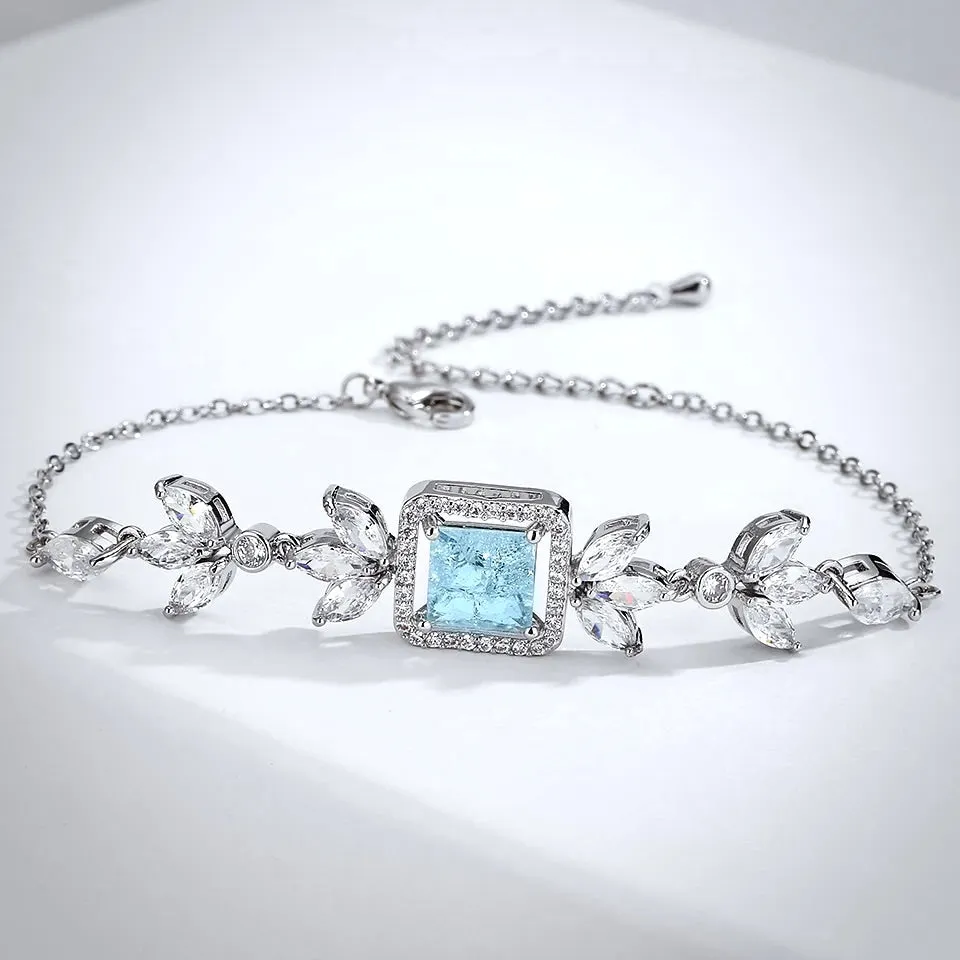 "Alondra" - Aqua Cubic Zirconia Bridal Bracelet