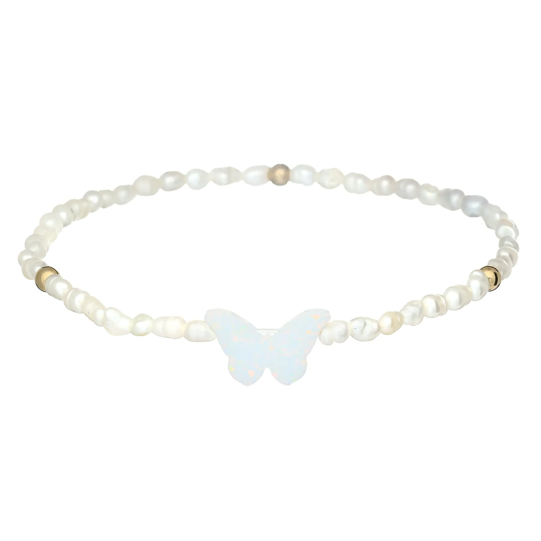 "BUTTERFLY RICE PEARL" Opal Charm Bracelet