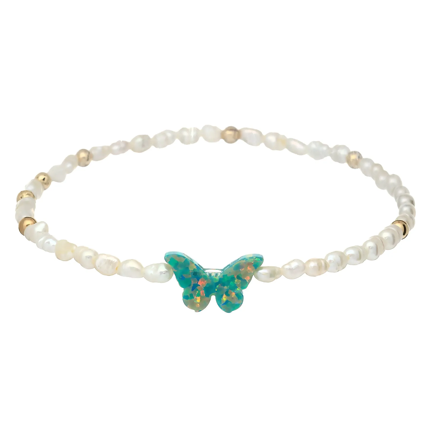 "BUTTERFLY RICE PEARL" Opal Charm Bracelet