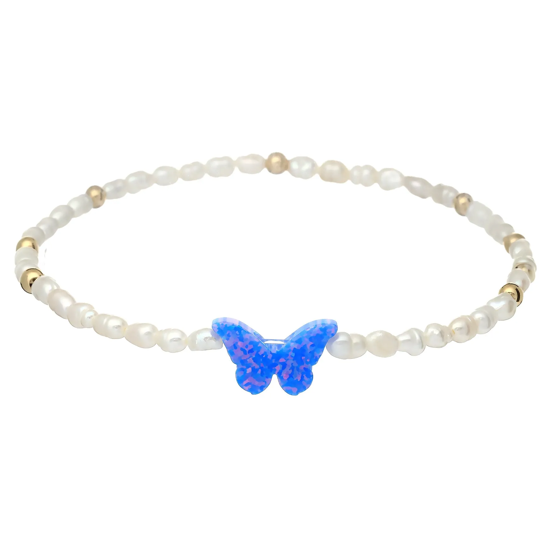 "BUTTERFLY RICE PEARL" Opal Charm Bracelet