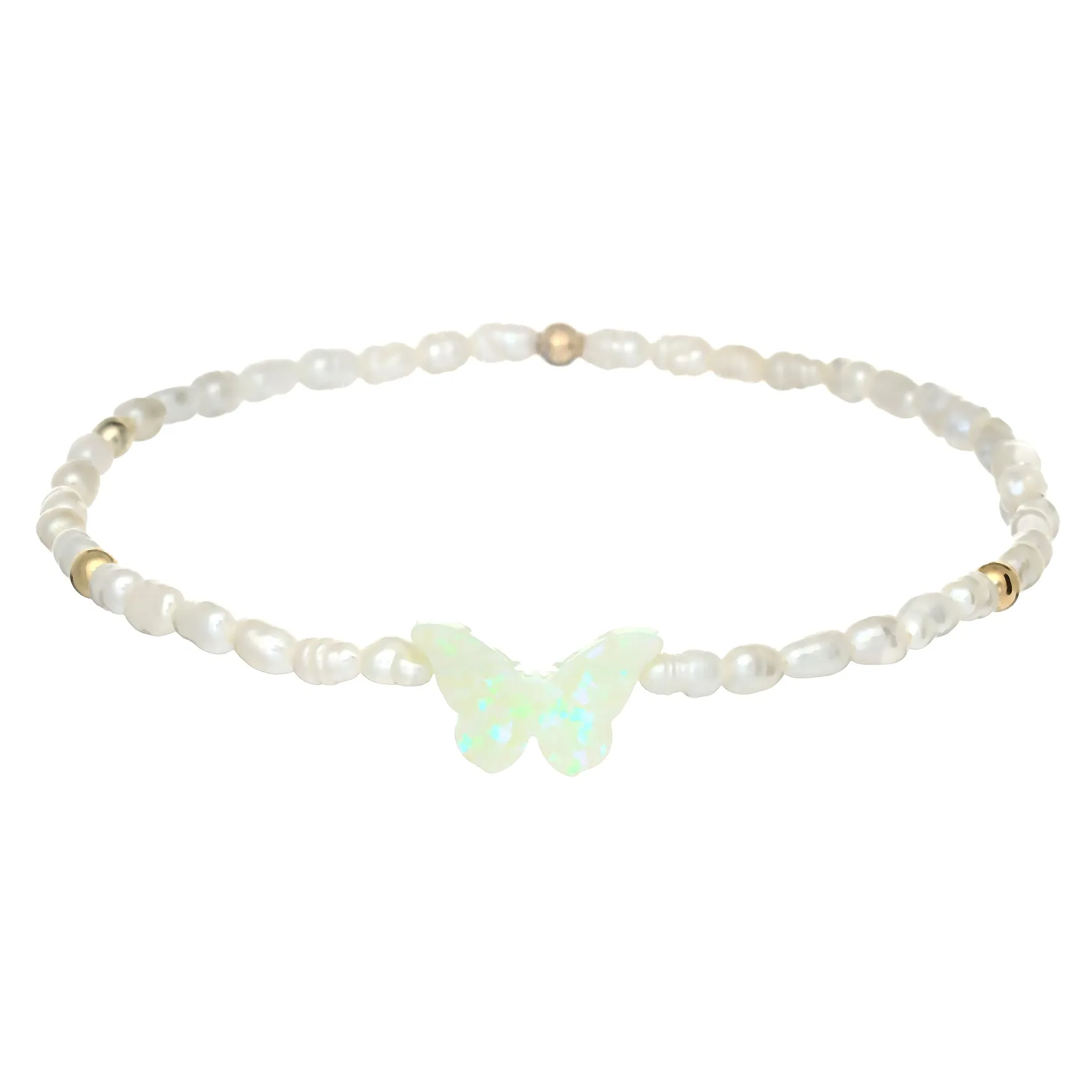 "BUTTERFLY RICE PEARL" Opal Charm Bracelet