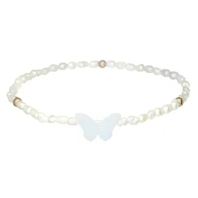 "BUTTERFLY RICE PEARL" Opal Charm Bracelet