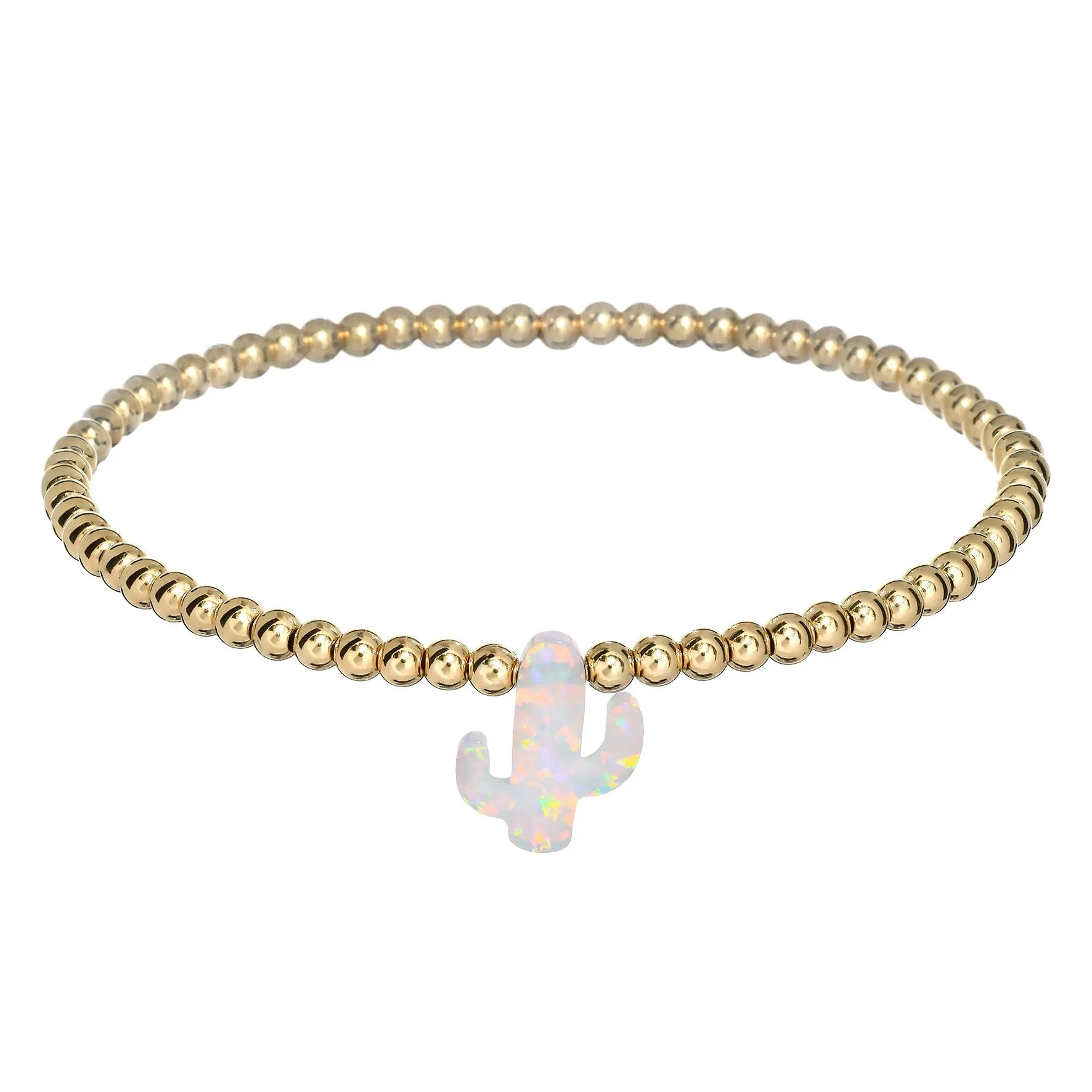 "CACTUS" Opal Charm and Gold Filled Ball Beaded Bracelet