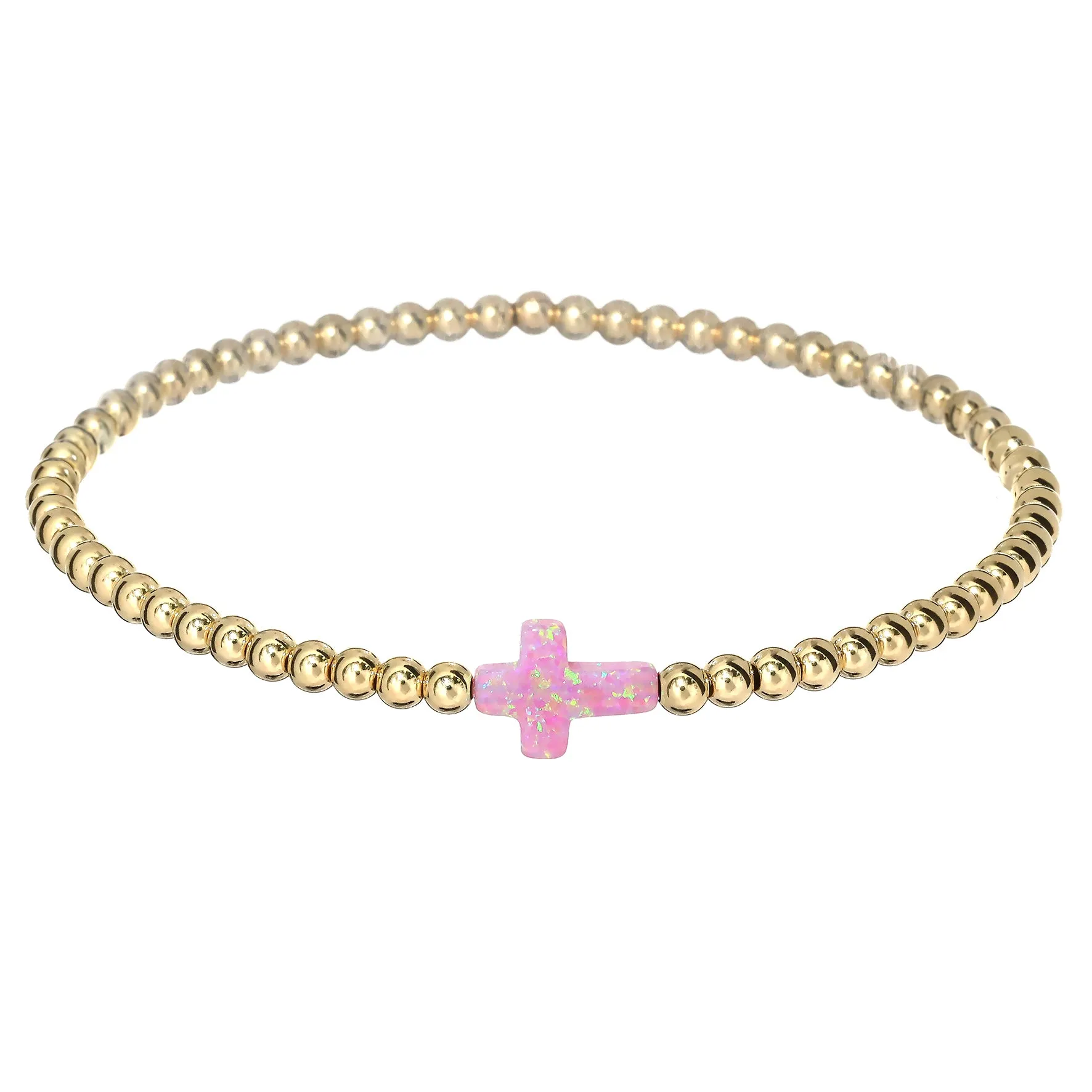 "CROSS" Opal Charm and Gold Filled Ball Beaded Bracelet