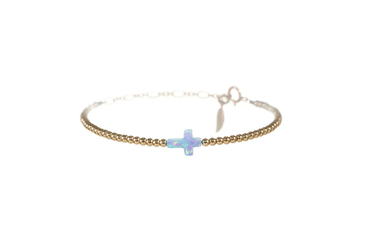 "CROSS" Opal Charm and Gold Filled Ball Beaded Bracelet