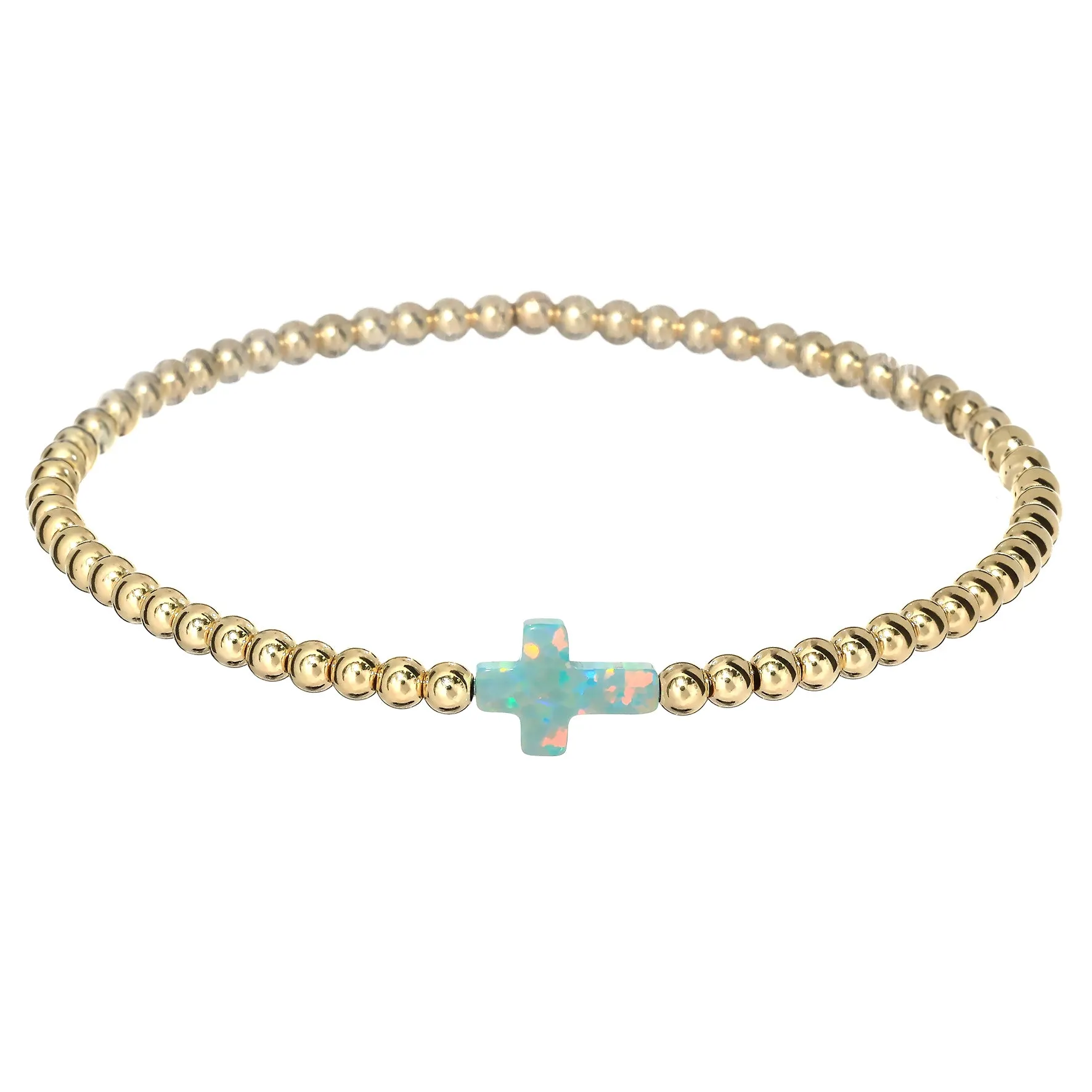 "CROSS" Opal Charm and Gold Filled Ball Beaded Bracelet