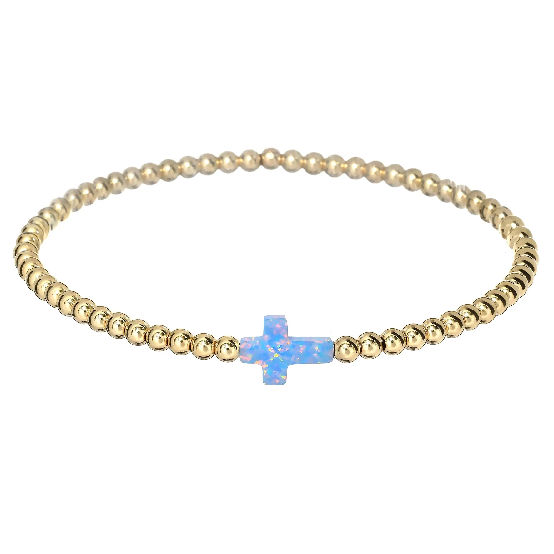 "CROSS" Opal Charm and Gold Filled Ball Beaded Bracelet