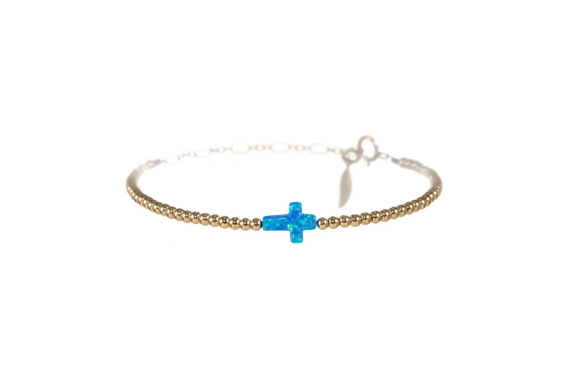 "CROSS" Opal Charm and Gold Filled Ball Beaded Bracelet