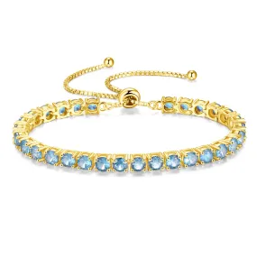 "Eternal Elegance" March Birthstone Aquamarine Sterling Silver Tennis Bracelet Classic Bolo Chain