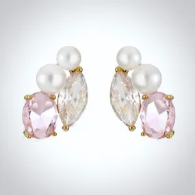 "Lumi" - Pearl and Pink CZ Bridal Stud Earrings