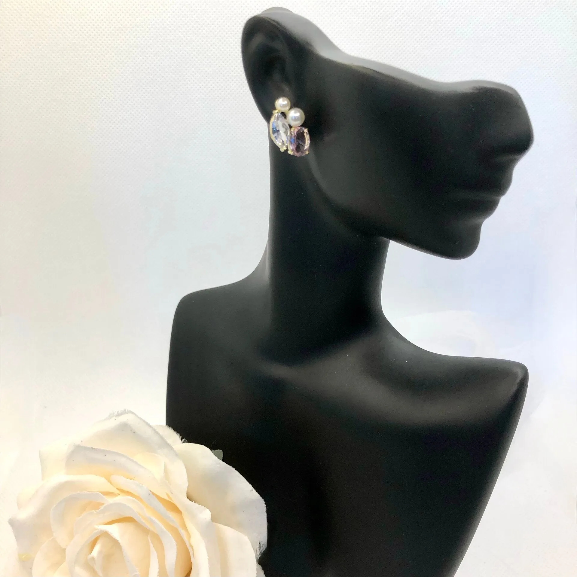 "Lumi" - Pearl and Pink CZ Bridal Stud Earrings