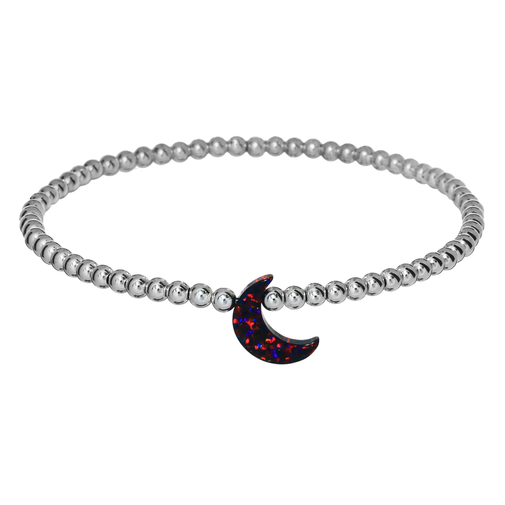 "MOON" Opal Charm and Gold Filled Ball Beaded Bracelet