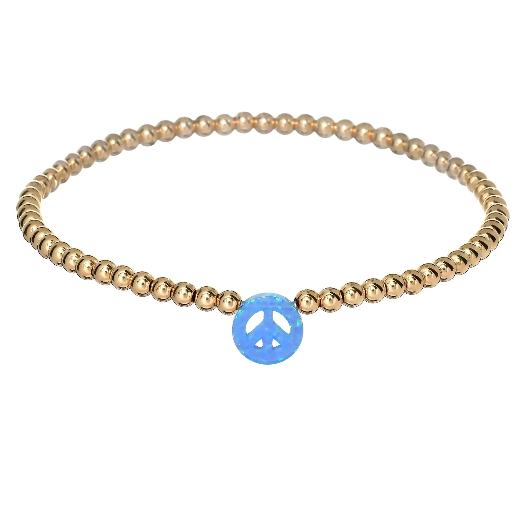 "PEACE SIGN" Opal Charm and Gold Filled Ball Beaded Bracelet