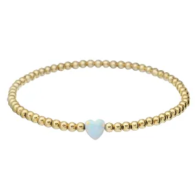 "SINGLE OPAL HEART" Medium Charm and Gold Filled Ball Beaded Bracelet