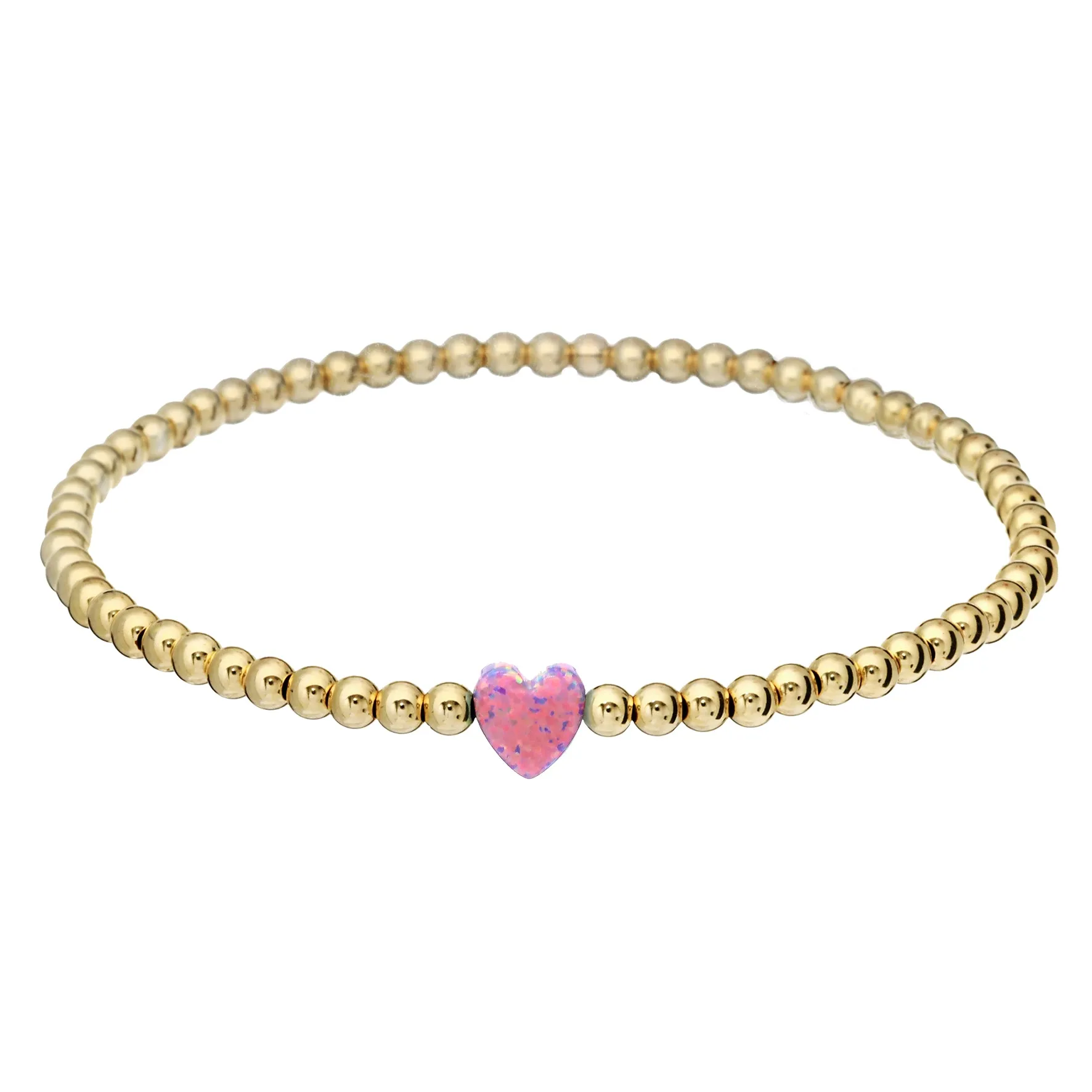 "SINGLE OPAL HEART" Medium Charm and Gold Filled Ball Beaded Bracelet