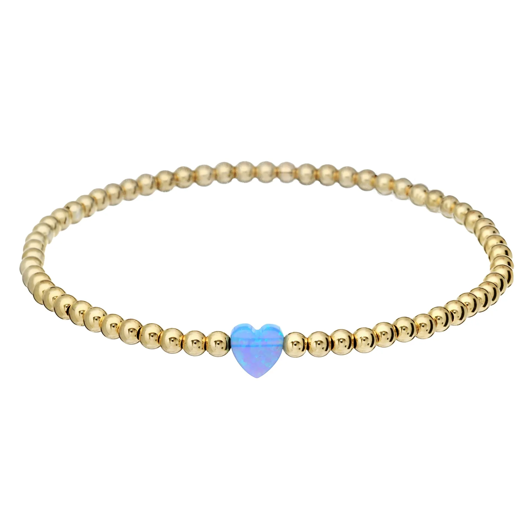 "SINGLE OPAL HEART" Medium Charm and Gold Filled Ball Beaded Bracelet