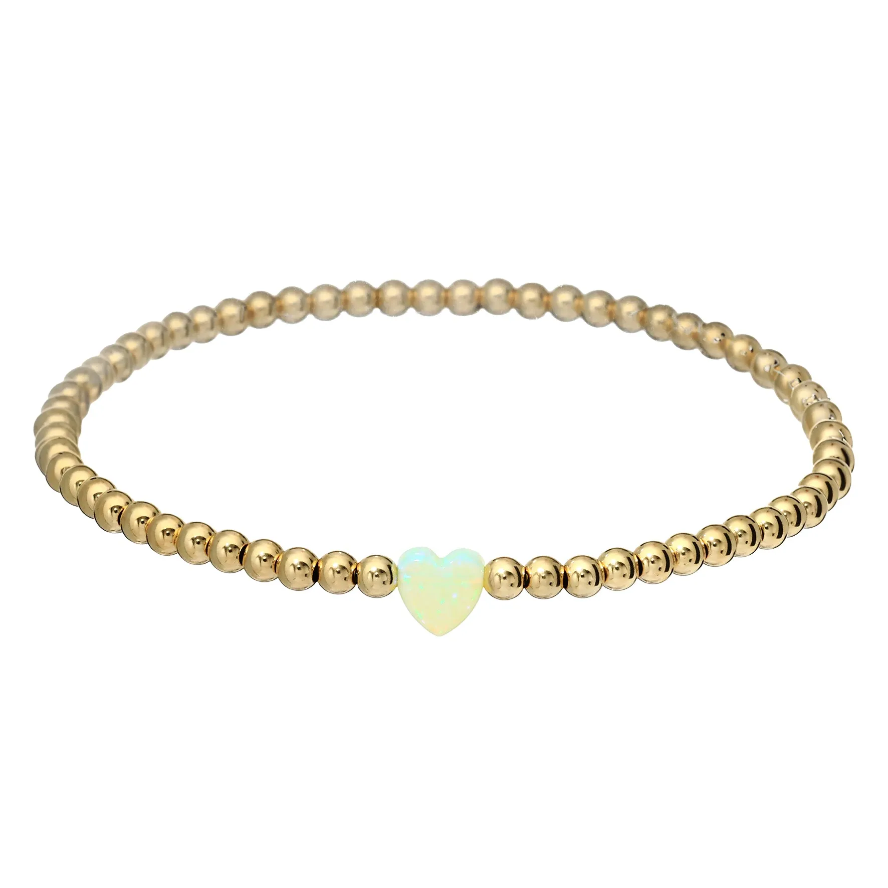 "SINGLE OPAL HEART" Medium Charm and Gold Filled Ball Beaded Bracelet