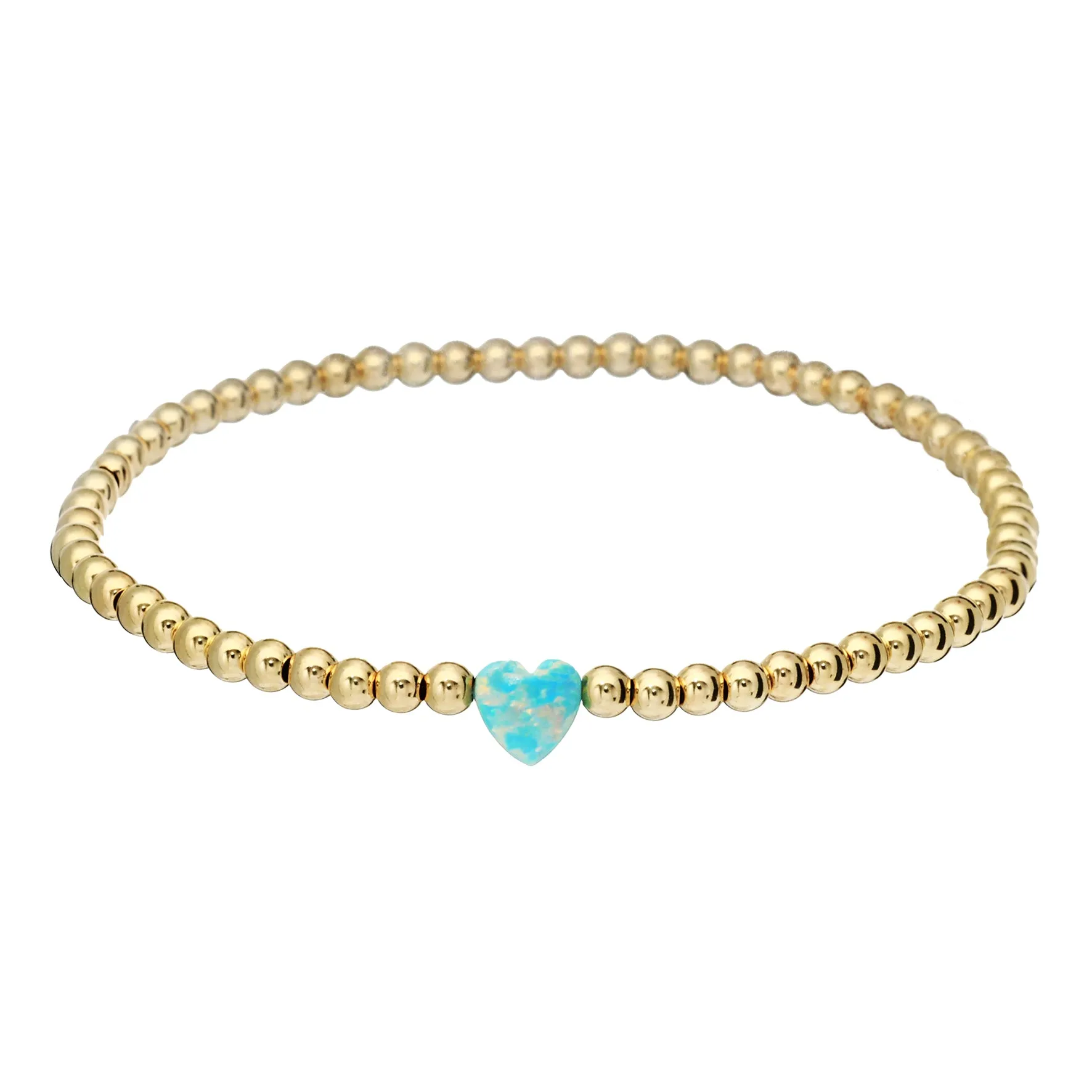 "SINGLE OPAL HEART" Medium Charm and Gold Filled Ball Beaded Bracelet