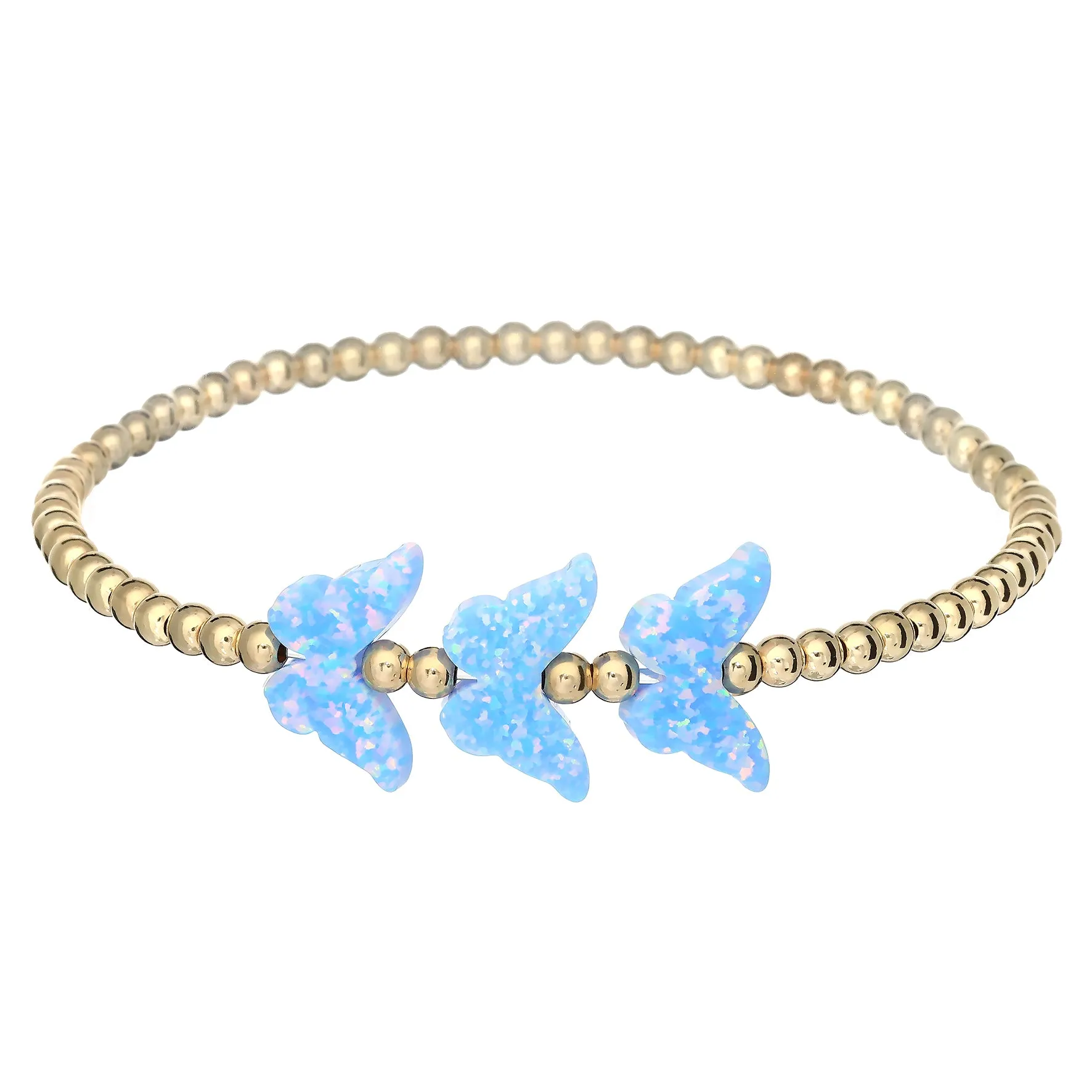 "TRIPLE BUTTERFLY" Opal Charm and Gold Filled Ball Beaded Bracelet