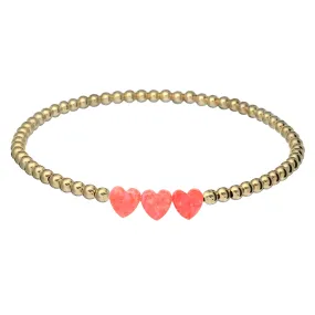 "TRIPLE OPAL HEART" Charm and Gold Filled Ball Beaded Bracelet