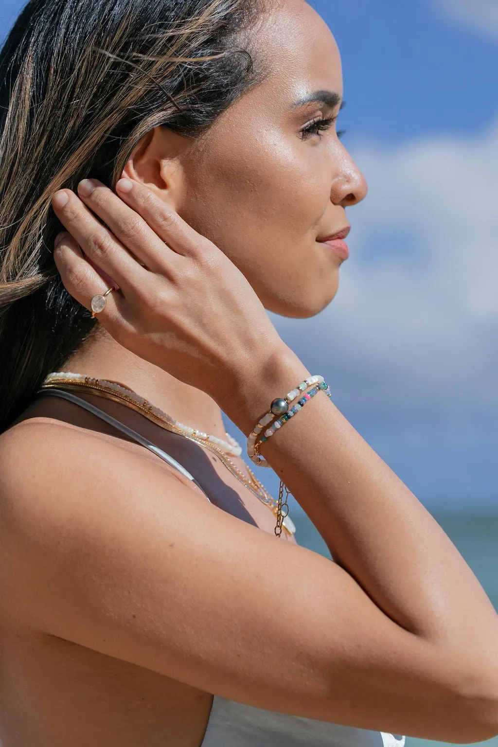 Rainbow Opal & Gold Chain Bracelet - Hau’oli