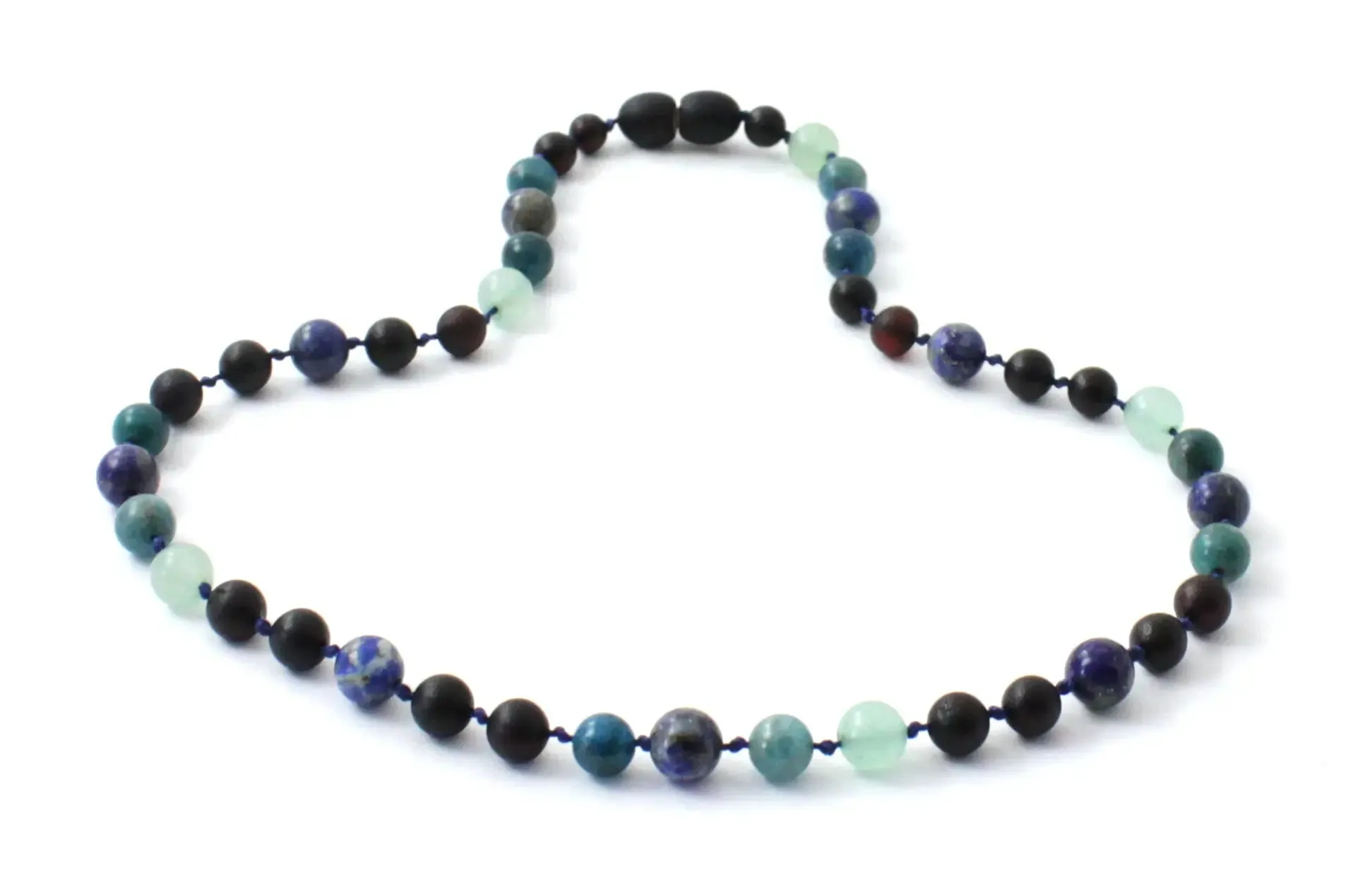 Raw Cherry Baltic Amber Necklace with Apatite Lapis Lazuli Aventurine