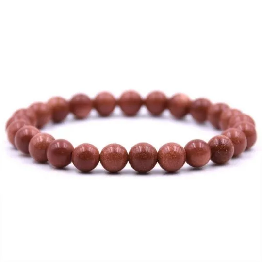 Real Goldstone Beaded Elastic Bracelet – Healing Crystal Jewelry for Women & Men