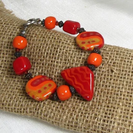 Red Fair Trade Bead Bracelet Kazuri Bracelet