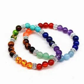 Reiki ancient silver natural stone agate tiger colorful crystal bracelet seven chakra Yoga Bracelet