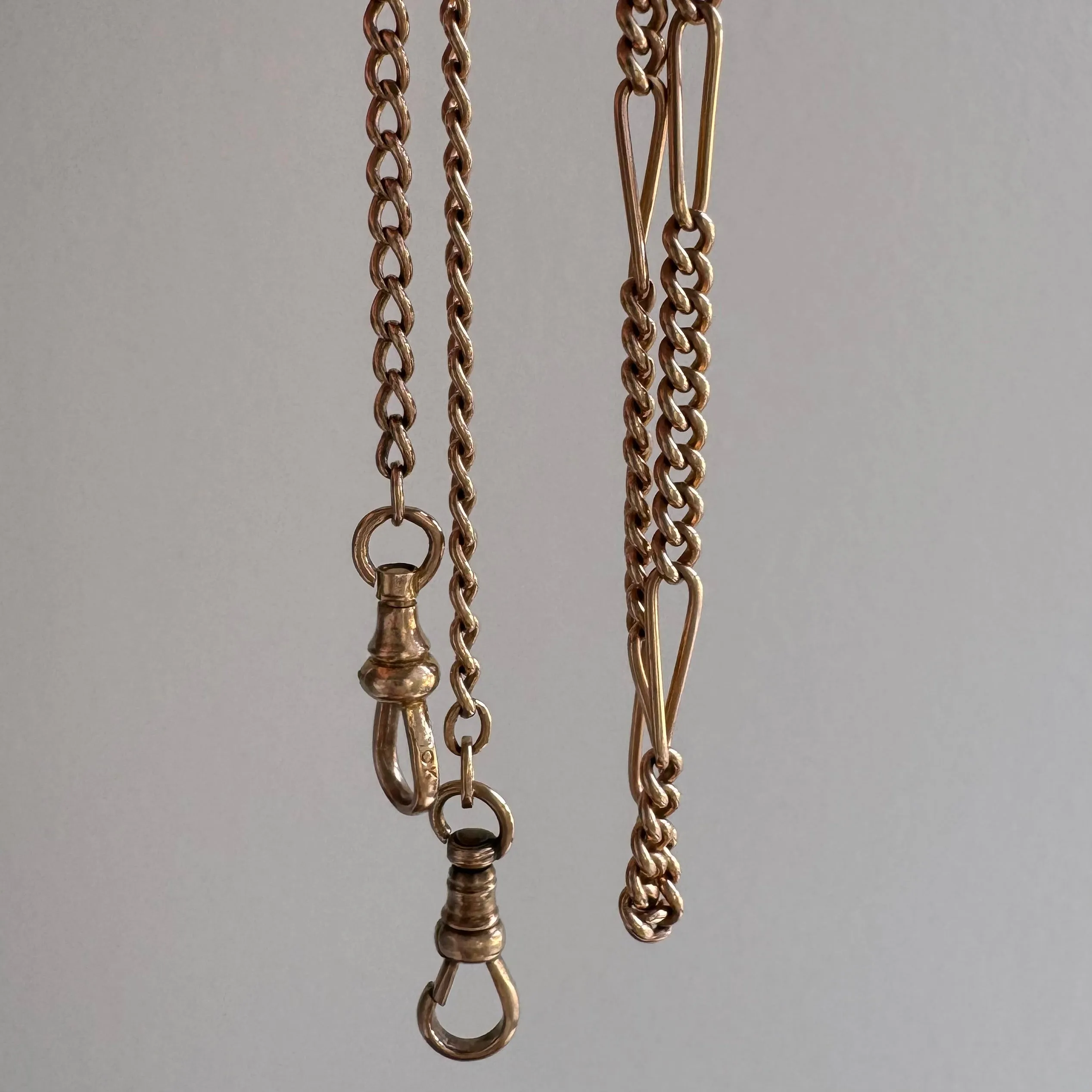 reimagined A N T I Q U E // watch chain mashup / 10k rosy gold curb and fancy figaro chain / 20.5", 10.3g