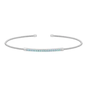 Rhodium Finish Sterling Silver Cable Cuff Bracelet with Simulated Aquamarine Birth Gems - March