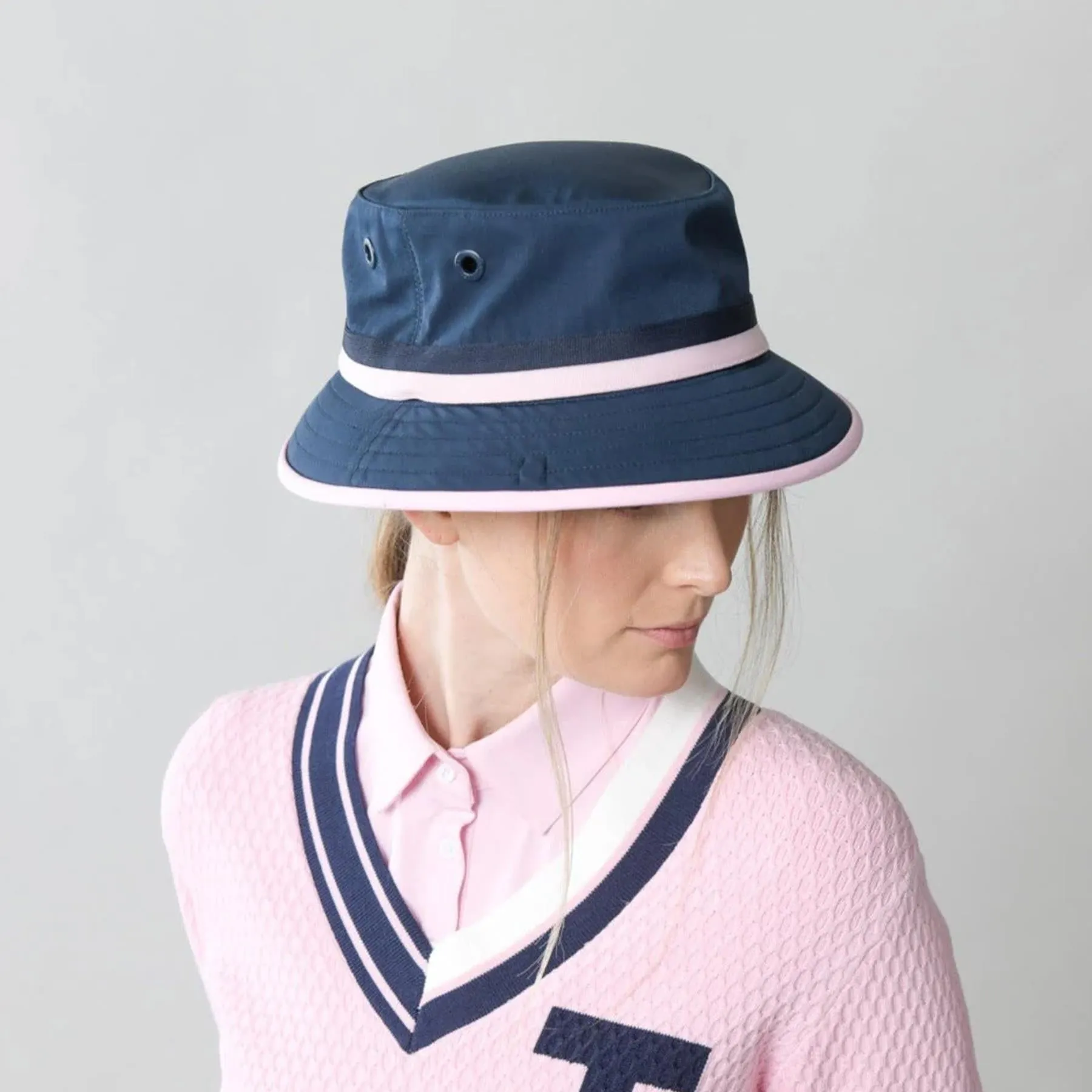 Ribbon Bucket Hat Navy/Pink Stripe - AW24