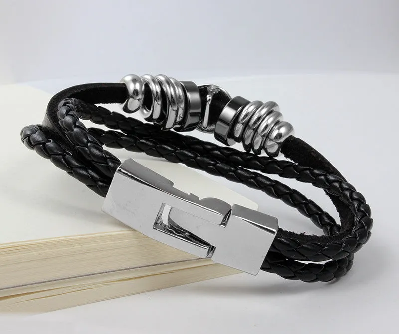 Rock Punk Men Leather Bracelet High Quality Skull Charms Bracelets &Bangles 8.5inches Bracelets