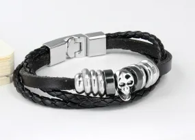 Rock Punk Men Leather Bracelet High Quality Skull Charms Bracelets &Bangles 8.5inches Bracelets