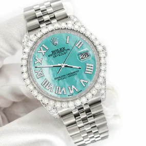 Rolex Datejust 116200 36mm 4.2CT Diamond Bezel/Lugs/Aquamarine MOP Dial Watch TFJ-142508656