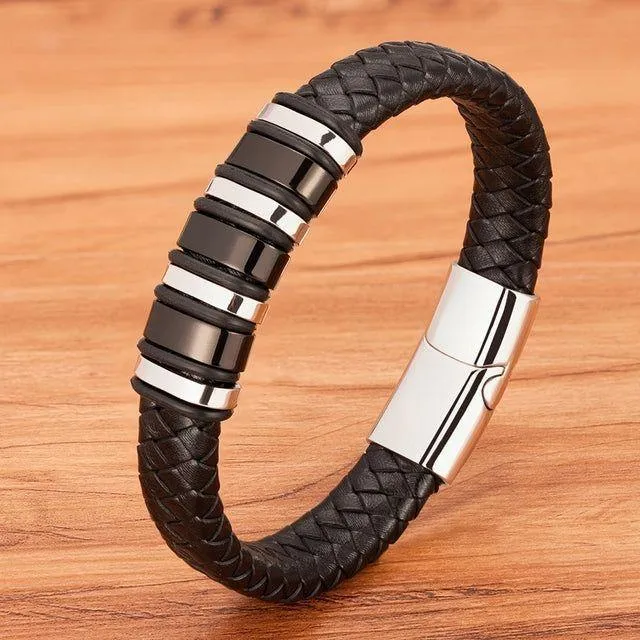 Rope Black Leather Bracelets Charm Jewelry TOS0356 For Men and Women