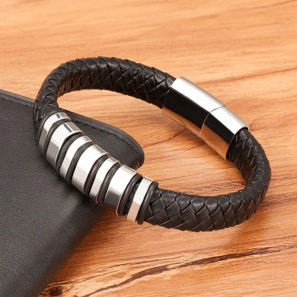 Rope Black Leather Bracelets Charm Jewelry TOS0356 For Men and Women