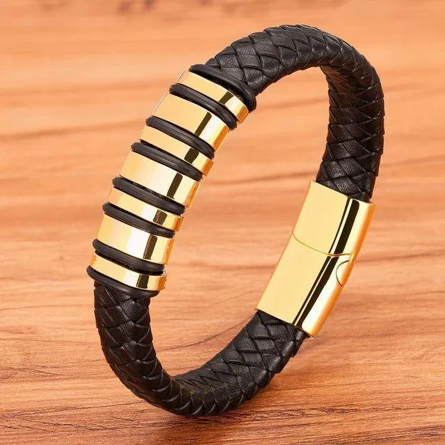 Rope Black Leather Bracelets Charm Jewelry TOS0356 For Men and Women