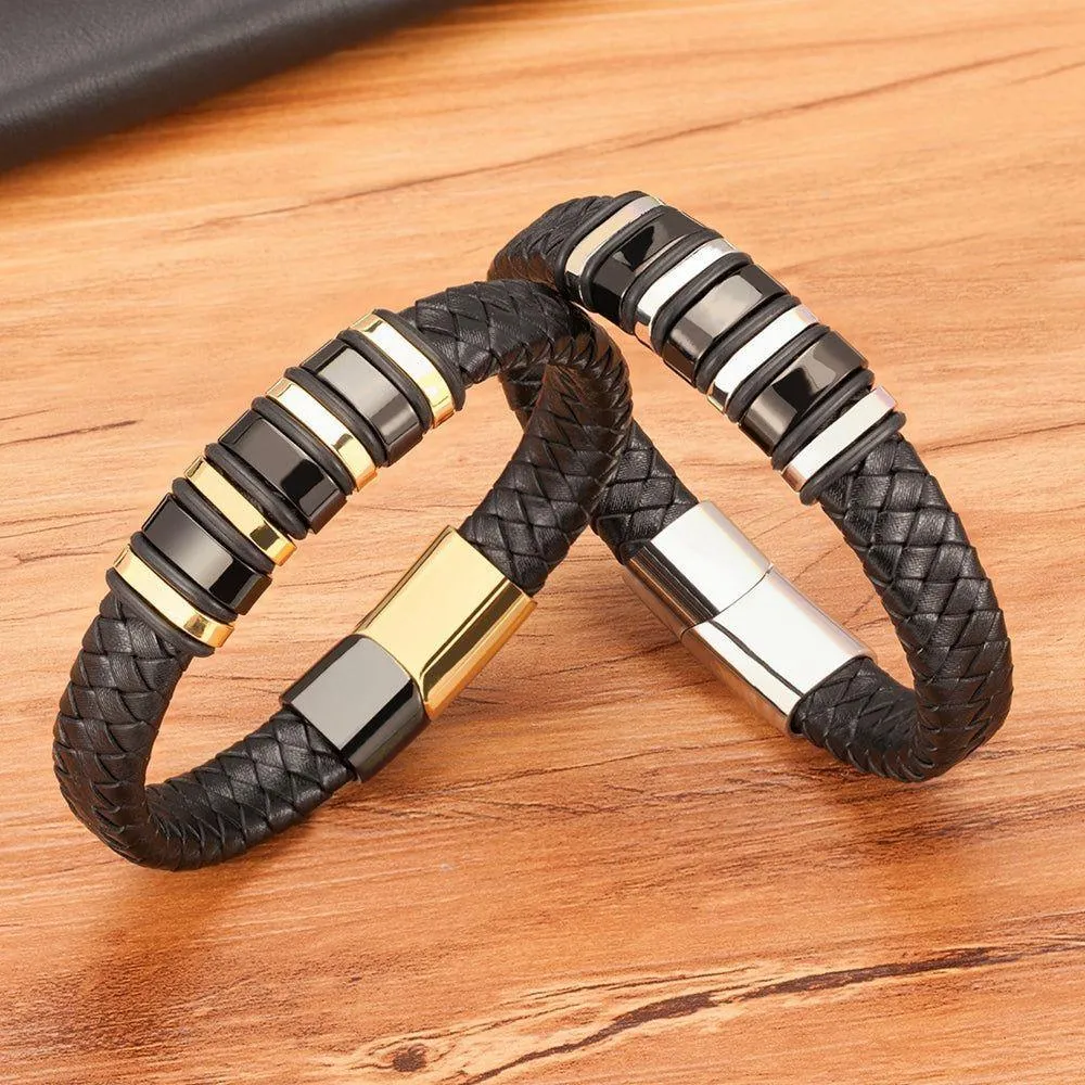 Rope Black Leather Bracelets Charm Jewelry TOS0356 For Men and Women