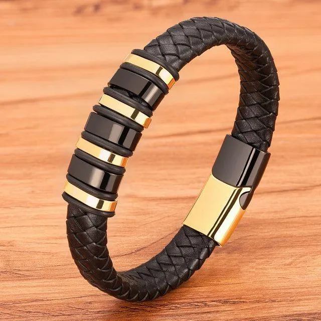 Rope Black Leather Bracelets Charm Jewelry TOS0356 For Men and Women